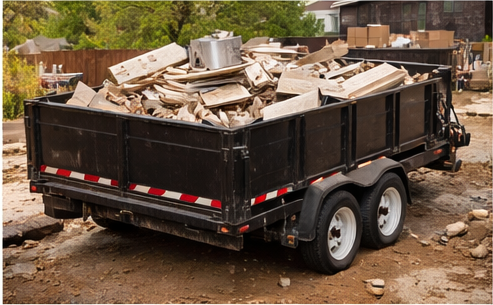 Trailer filled with junk and debris ready for hauling